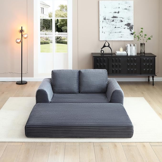Foldable Boneless Love Seat Couches in a Box, Modern Floor Foam Sleeper Sofa Bed 2-in-1 Convertible Cloud Sofa for Home Apartments Bedroom