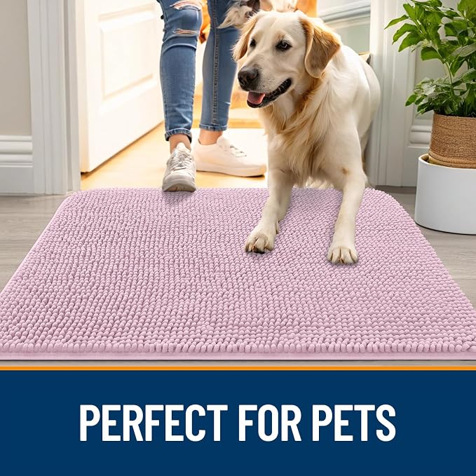 OLANLY Dog Door Mat for Muddy Paws 47x32, Absorbs Moisture and Dirt, Absorbent Non-Slip Washable Doormat, Quick Dry Chenille Mud Mat for Dogs, Entry Indoor Entryway Carpet for Inside Floor, Dusty Rose - Image 6