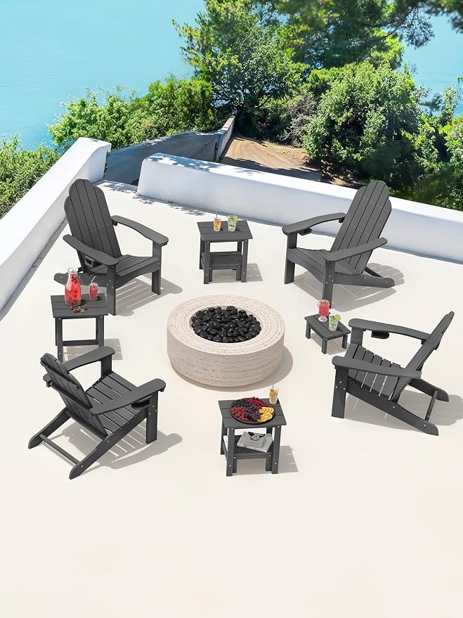 LUE BONA Outdoor Side Table, 2-Tier HDPS Outdoor Nesting End Table with Removable Small Foot Stool for Patio, Deck, Poolside, Low Maintenance & Weather Resistant,Dark Gray - Image 6
