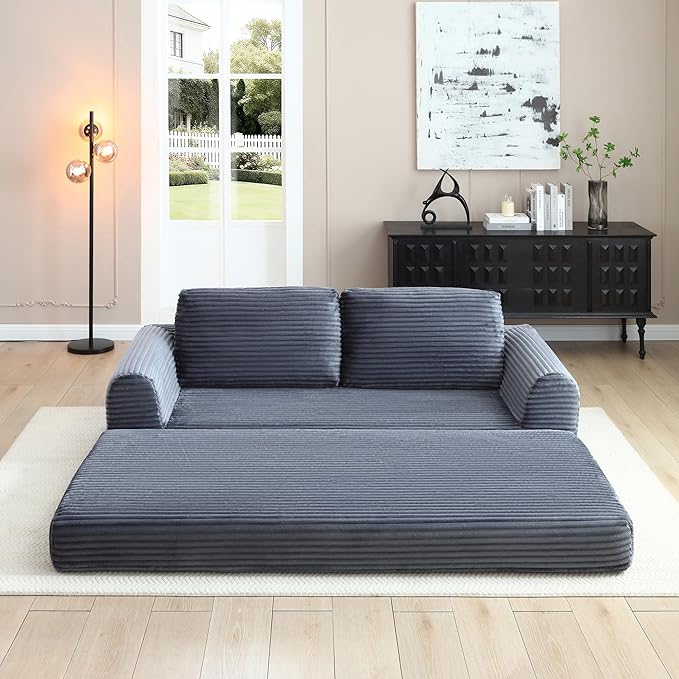 Foldable Boneless Love Seat Couches in a Box, Modern Floor Foam Sleeper Sofa Bed 2-in-1 Convertible Cloud Sofa for Home Apartments Bedroom
