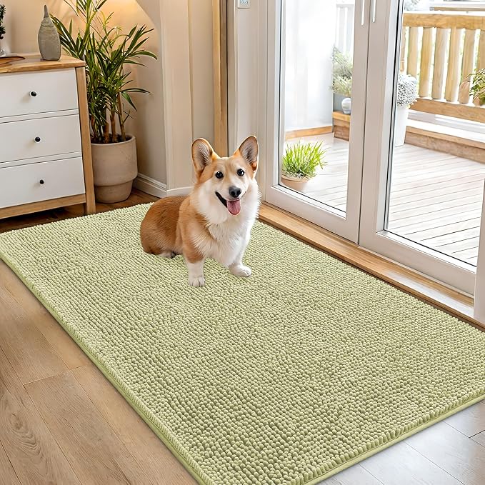 OLANLY Dog Door Mat for Muddy Paws 54x32, Absorbs Moisture and Dirt, Absorbent Non-Slip Washable Doormat, Quick Dry Chenille Mud Mat for Dogs, Entry Indoor Entryway Carpet for Inside Floor, Vanilla by OLANLY
