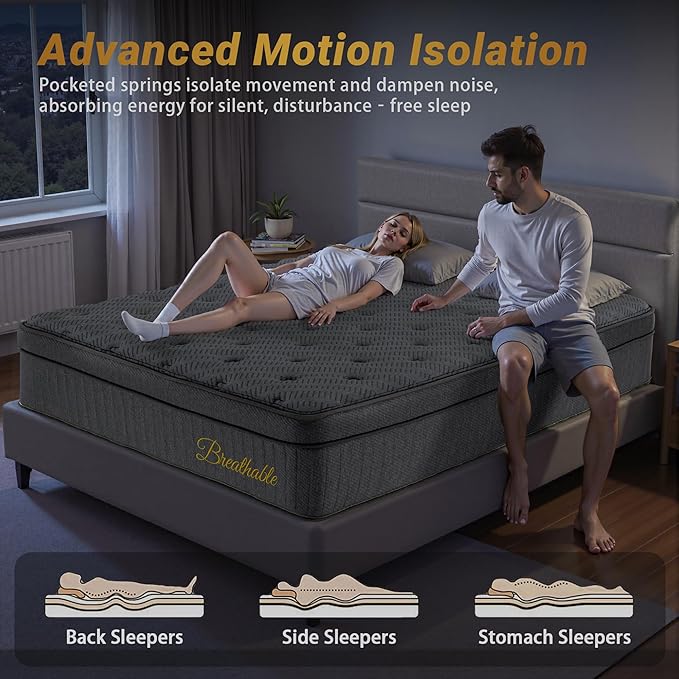 12″ King Hybrid Mattress – Balanced Support & Comfort, Cooling Breathable Foam + Pocket Coils, Motion Isolation, Reinforced Edges, CertiPUR-US, Fiberglass-Free, Mattress in a Box