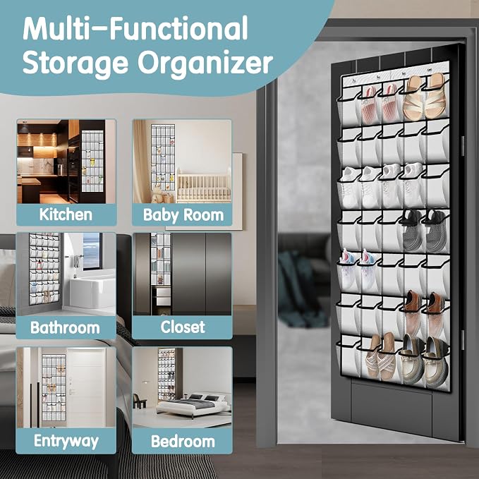Kotkn 35 Compartment Over The Door Storage - Breathable Mesh Hanging Organizer with Large Pockets, Space Saving Design for Men & Women's Footwear, Closet, Bedroom ???White??? - Image 5