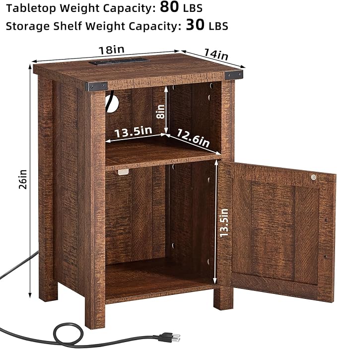 Joaxswe Night Stand Set of 2, 18 Inch Farmhouse Nightstand with with Charging Station and USB Port, Rustic Wood Bedside Table with Magnetic Door, Bed Side Tables for Bedroom, Reclaimed Barnwood - Image 3