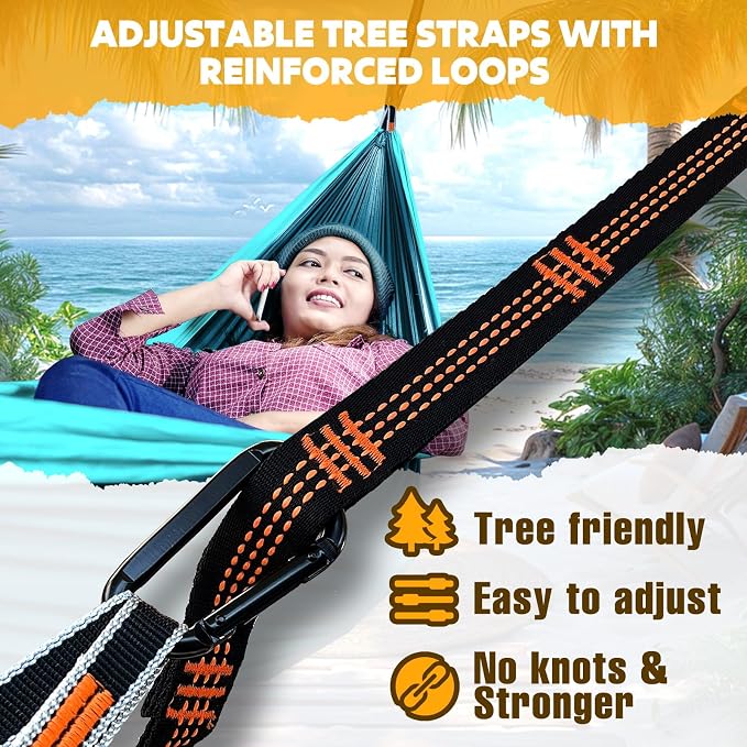 NATUREFUN Ultra-Light Travel Camping Hammock | 300kg Load Capacity,Breathable,Quick-Drying | 2 x Premium Carabiners,2 x Nylon Slings Included | Outdoor Indoor Garden - Image 3