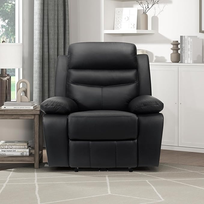 Lexicon Recliner Chair Living Room Leather Match Reclining Sofa Chair, Home Theater Seating, Wall Hugger Recliner, Power Recliner Sofa Chair for Living Room/Office/Apartment, Black