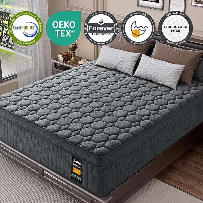 10 inch Extra Firm King Mattress, Hybrid Mattress with Extra Back and Lumbar Hip Support, Fiberglass Free, 365 Nights Trial & 10 Years Warranty, Motion Isolation