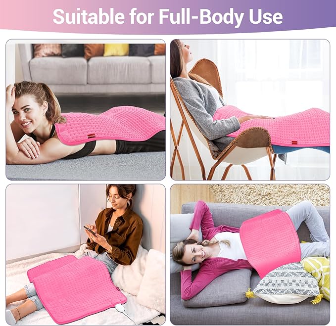 Comfytemp Extra Large Heating Pad for Back & Period, 33''x 17'' Electric Heating Pads for Neck/Shoulder, FSA Eligible Electric Throw, Mothers Day Gifts for Mom Women, Washable, Auto Shut Off, Pink
