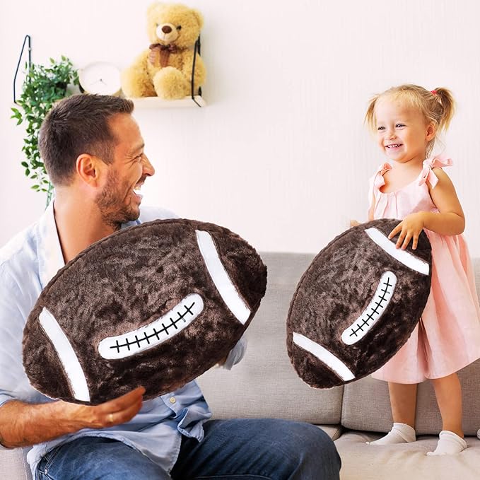 Jetec 2 Pcs Football Plush Pillow 21inch Football Room Decor Fluffy Sport Theme Throw Pillow Sport Ball Stuffed Plush for Home Bedroom Room Decoration