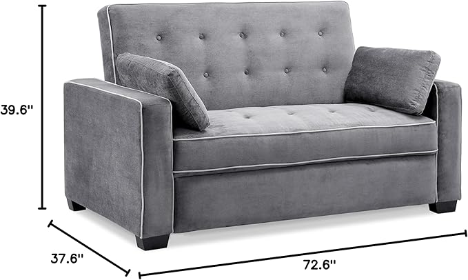 Serta Ainsley 72.6" Convertible Sleeper Sofa, Queen Size, Dreamcoil Comfort, Soft Woven Fabric, Charcoal