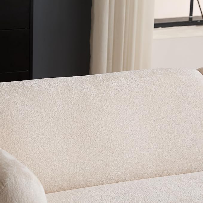 Christopher Knight Home Carine 83‘’ Sofa Couch, Cozy Boucle Fabric Upholstered 3-Seater Seating Sofa, Comfy Couches for Living Room and Office, Modern Oversized Loveseat, Curved Wave Design, Beige