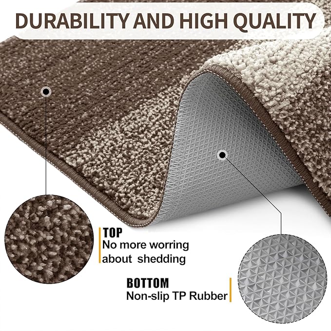 Kitinjoy Indoor Outdoor Door Mat, 40x32 Non-Slip Absorbent Dirt Trapper, Low-Profile Washable Inside Entrance Front Floor Mat, Sturdy Soft Entry Doormats for Entryway, Light Brown - Image 3