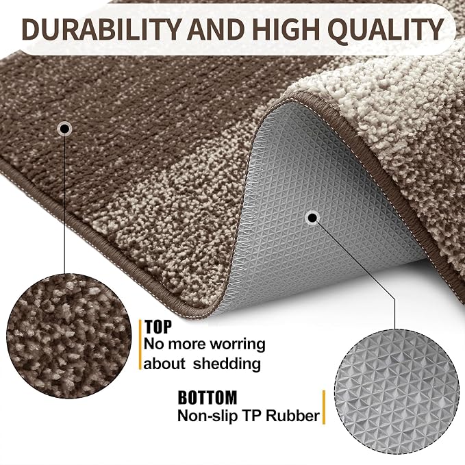 Kitinjoy Indoor Outdoor Door Mat, 59x36 Non-Slip Absorbent Dirt Trapper, Low-Profile Washable Inside Entrance Front Floor Mat, Sturdy Soft Entry Doormats for Entryway, Light Brown - Image 3