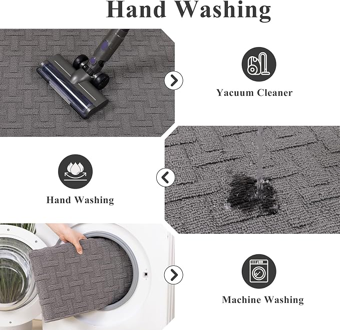 Ileading Indoor Door Mat 3x5ft Absorbent Dog Mats for Muddy Paws,Machine Washable Small Living Room Area Rug with Non-Slip Rubber Backing Low-Profile Inside Carpet for Hallway,Entryway,Kitchen(Grey) - Image 5