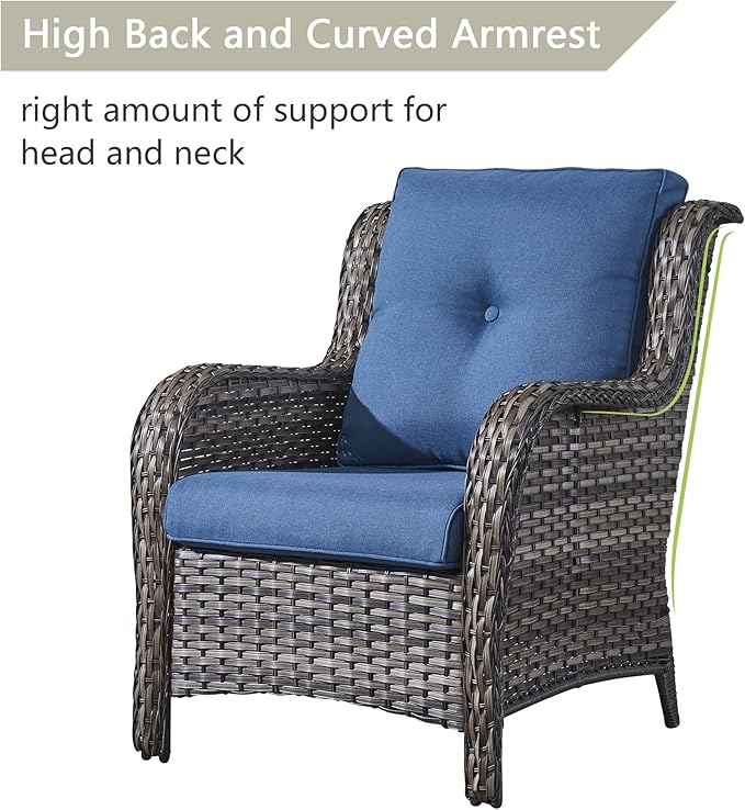 Rilyson Wicker Patio Furniture Set - 7 Piece Rattan Outdoor Sectional Conversation Sets with 1 Sofa,4 Armrest Chairs and 2 Ottomans for Porch Deck Garden(Mixed Grey/Blue)