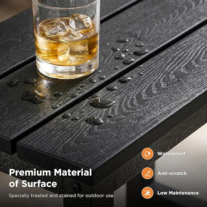 ODK Outdoor Side Table, Adirondack Patio End Table with Weather-Resistant, Waterproof Top for Hot Tub, Garden, Balcony, Poolside, Durable & Easy-to-Clean, Black - Image 4
