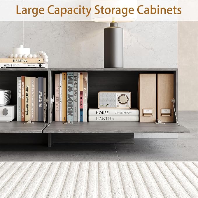 76.4'' Modern TV Stand for Living Room, Mid Century Modern TV Console,Entertainment Center with 3 Drawers, Large Storage Cabinet Table, Media Cabinet for Living Room, Bedroom, Grey - Image 6