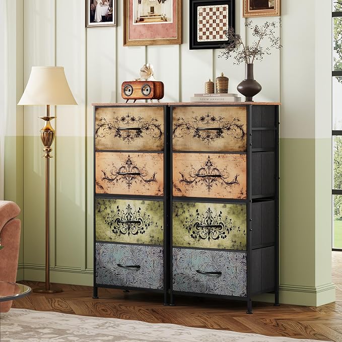 WLIVE Dresser with 4 Drawers, Storage Tower, Organizer Unit, Fabric Dresser for Bedroom, Hallway, Entryway, Closets, Sturdy Steel Frame, Wood Top, Easy Pull Handle, Pattern - Image 8