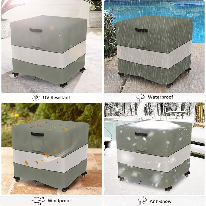 Patio Wicker Side Table Cover,22W x 22D x 18H inch,Waterproof Square Patio Small Side Table Cover,Suitable for 3-Piece Outdoor Wicker Patio Bistro Set Side Table Grey Green - Image 5