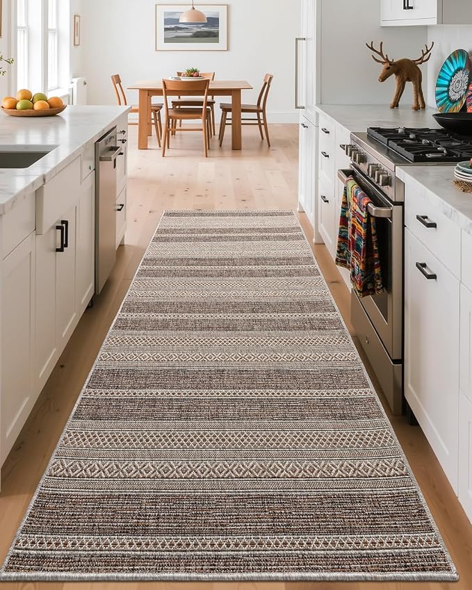 DEXI Hallway Runner Rug 3.3x12, Woven Braided Farmhouse Runner Carpet Indoor, Absorbent Thin Long Entryway Runners for Kitchen, Laundry Room, Patio Entrance, Striped Brown - Image 8