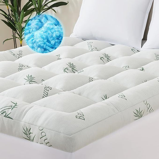 ELNIDO QUEEN® 3 Inch Memory Foam Mattress Topper Queen Size - Cooling Breathable Bamboo Viscose Pillow Top for Hot Sleepers, 1700 GSM Fill, Ultra Soft Mattress Pad for Back Pain Relief, 3"x60"x80"