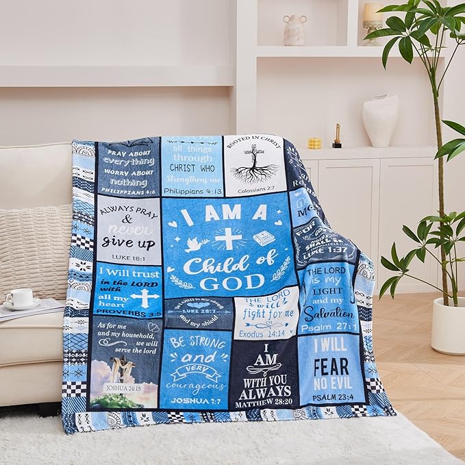 Christian Gifts for Men, Birthday Gift for Men, I Am a Child of God Blanket, Inspirational Gifts for Christian Mens Brother, Grandpa, Son, Dad, Baptism Gifts for Boys Throw Blankets 80''x60'' Blue