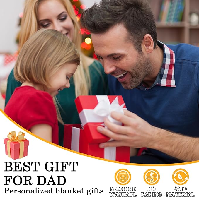 Personalized Father's Day Blanket Gifts for Husband Dad from Daughter Son Wife, Custom Blanket with Pictures Text, Fathers Day Christmas Birthday Gift for Father, Daddy, Husband, Men