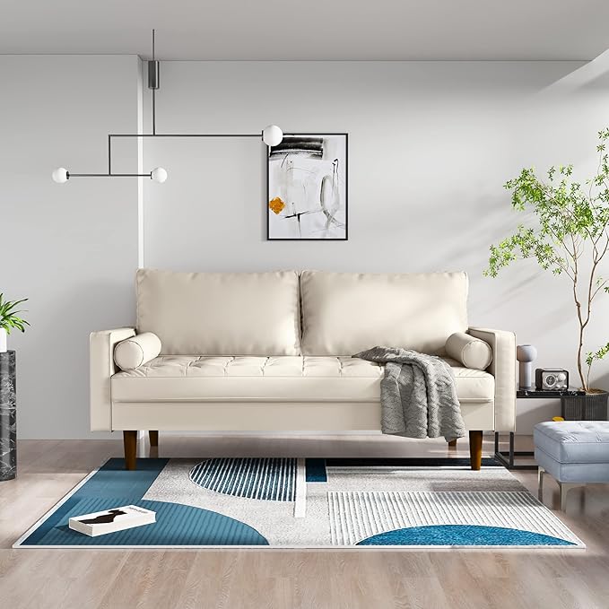 SILKIR 3-Person Sofa Couch for Living Room | Perfect for: Apartment/Studio/Office & Small Space | Poly Leather Fabric | Fast and Easy Assembly | (White) Modern Contemporary Mid-Century, Faux
