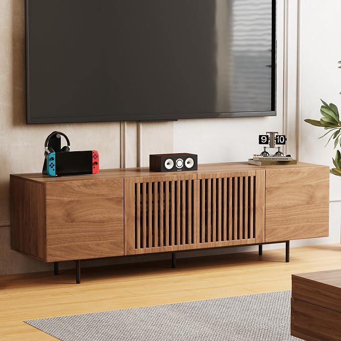 70.87" Mid Century Modern TV Stand, Walnut Media Console for 70 Inch TVs, Entertainment Cabinet with 4 Storage Compartments for Living Room or Bedroom by Gaoyangjiaju