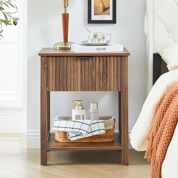 Mid Century Modern Night Stand with Drawer, Farmhouse Nightstand for Bedroom, Small End Table with Storage, Living Room/Bed Side Table for Small Spaces, Fluted Nightstand Set of 2 - Image 7