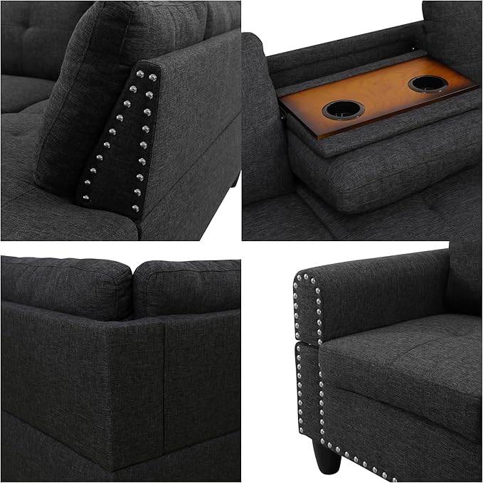 Sectional Couches for Living Room, Convertible 4 Seat Modular Sectional Sofa Set for Living Room, L Shaped Couch or U Shaped Couch with Storage Ottoman for Apartment, Dark Grey