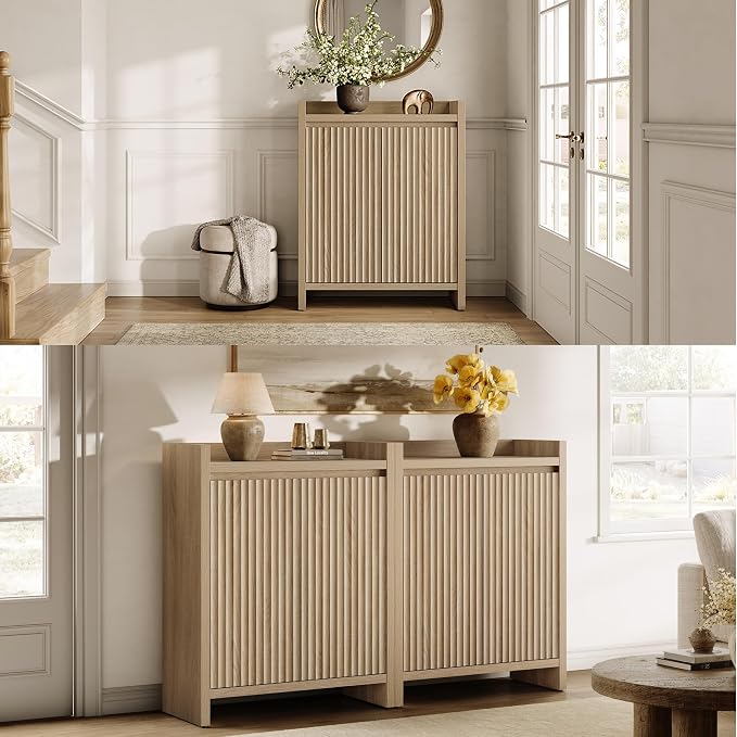 Sicotas Shoe Cabinet - Fluted Shoe Storage Cabinet with Thickened Panels for Entryway, 24-Pair Shoes Organizer with Doors & Adjustable Shelves, 6-Tier Shoe Rack Storage Cabinet for Hallway Living Room - Image 4
