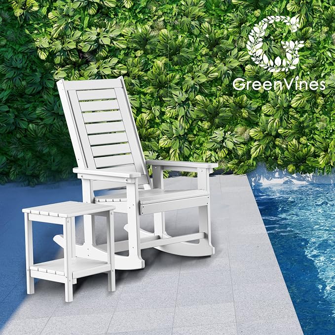 GREENVINES Outdoor Rocking Chairs | Set of 2 | Porch Rocker | HDPE Plastic | White | Oversized Rockers | High Back | Big & Tall | Ladder Back | for Patio Outside Backyard Balcony Garden - Image 8