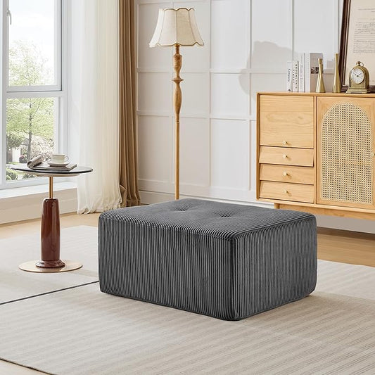 Modular Sectional Sofa, Boneless Couches for Living Room, Corduroy Couch, Big Comfy Couch, Modular Cloud Sofa with Deep Seat (Grey, 1 Piece-Ottoman)