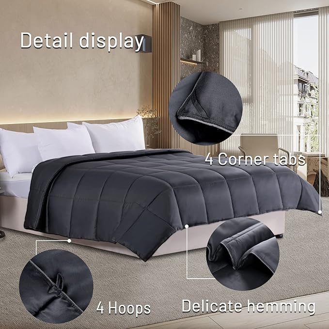NEXHOME PRO Cooling Lightweight Comforter Queen, Organic Viscose from Bamboo Duvet Insert,Summer Bedding Blanket Cool for Hot Sleepers,8 Corner Tabs Dark Grey(90"x 90")