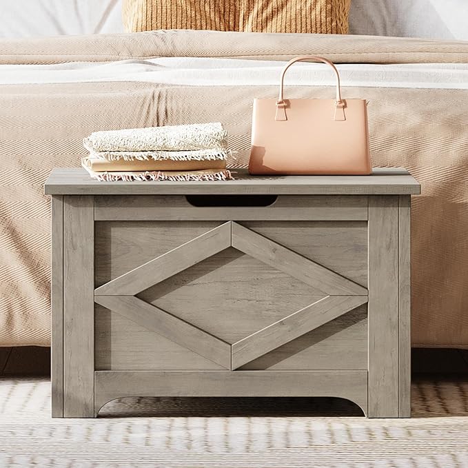 GarveeHome 23.6 in Storage Chest, Wooden Storage Bench with Safety Hinge, Easy Assembly, Large Shoe Bench for Entryway, Living Room, Bedroom - Image 5