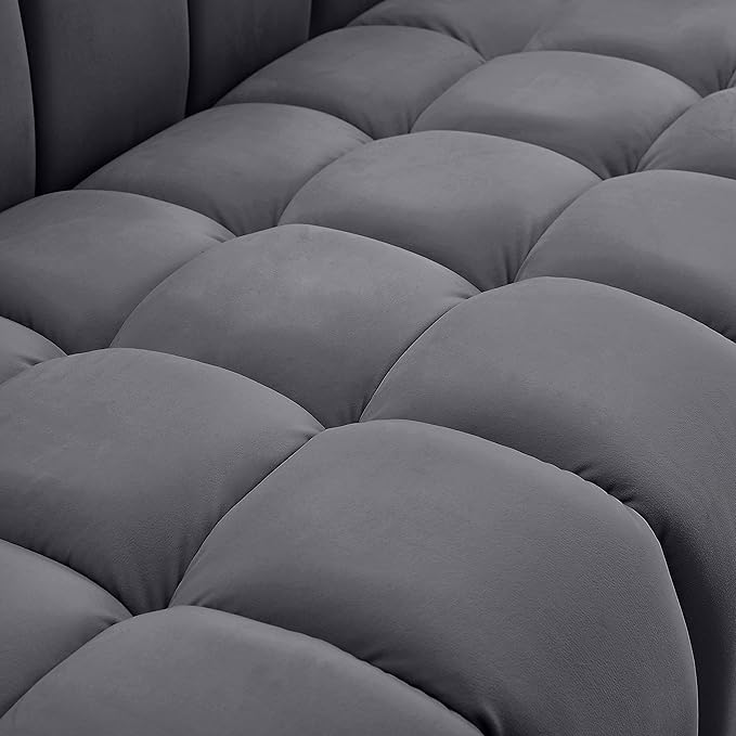 Meridian Furniture 670Grey-L Gwen Collection Modern | Contemporary Velvet Upholstered Loveseat with Deep Biscuit Tufting