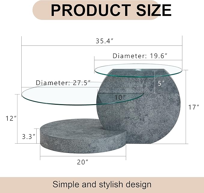 Modern Glass Coffee Table,Small Round Coffee Tables, 35" 3-Tier Circle Wood Coffee Table for Living Room Rustic Circle Center Cocktail Table with Tempered Glass, Unique Accent Table for Small Spaces