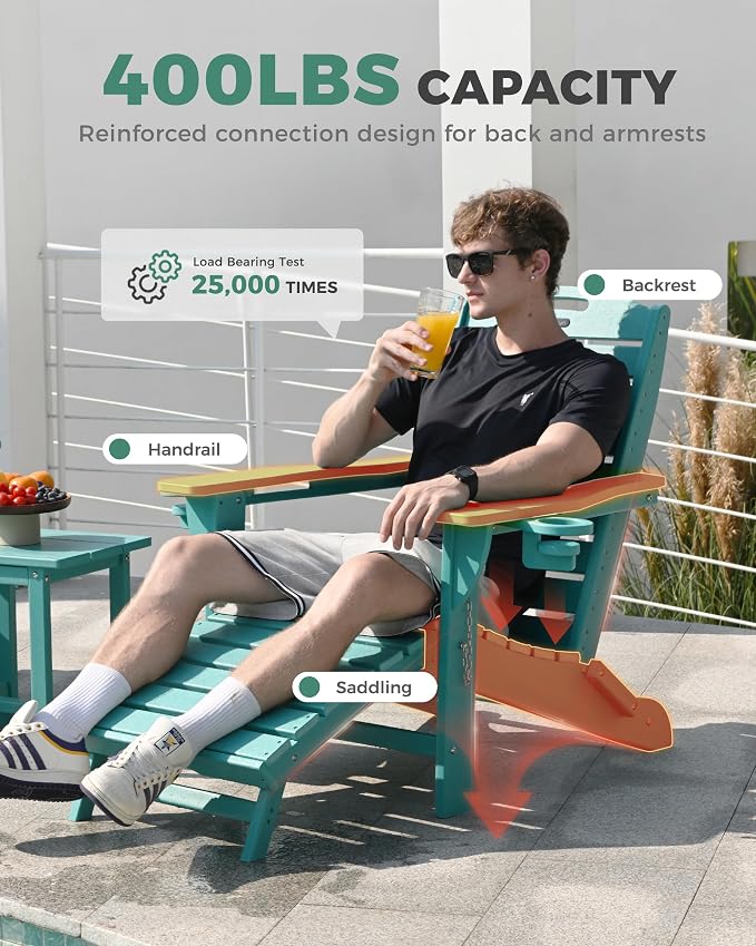 Folding Adirondack Chairs Set of 4,Adirondack Chair with Retractable Ottoman,Plastic Adirondack Chairs with 2 Cup Holder,Weather Resistant Patio Chair,Outdoor Chairs Set of 4(Lake Blue) - Image 6
