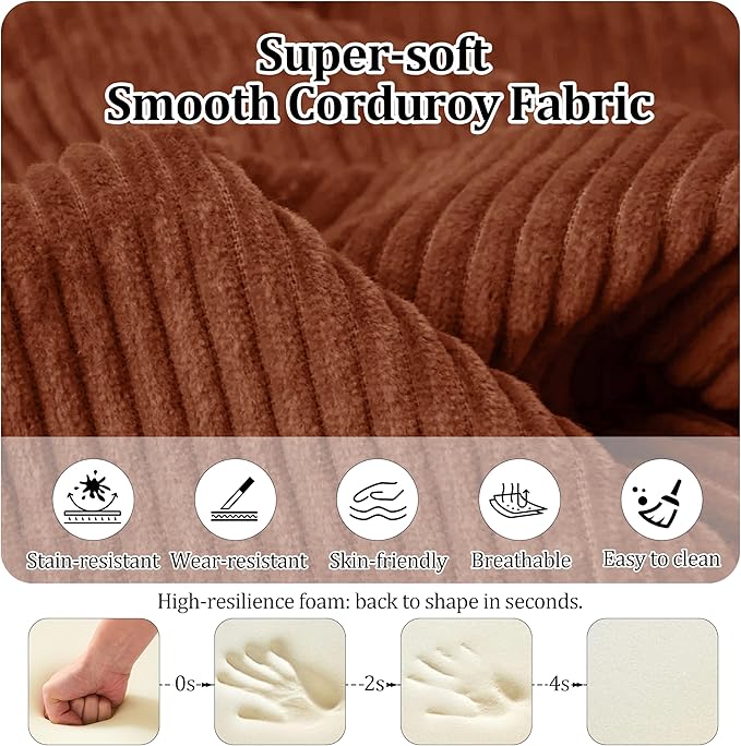 53.15'' Convertible Compressed Corduroy Folding Cloud Sofa Bed, Modern Boneless Pull Out Loveseat Sleeper in a Box, 4 in 1 Floor Mattress Futon Cloud Couch, No Assembly Needed, Orange, Pillows, Full