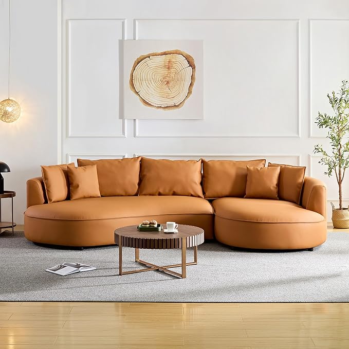 ERYE Luxury Curved Upholstered Sectional Sofa for Living Room, 129" Oversized Unique Curved Leisure Sofa Couch with Right Facing Chaise Lounge & 7 Pillows for Home Apartment