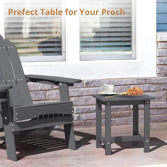 LUE BONA Outdoor Side Table Set of 2, HDPS Small Outdoor Table, Adirondack Side Table, Outside End Table for Patio, Deck, Pool, Weather Resistant/Easy Maintenance, Dark Gray - Image 5