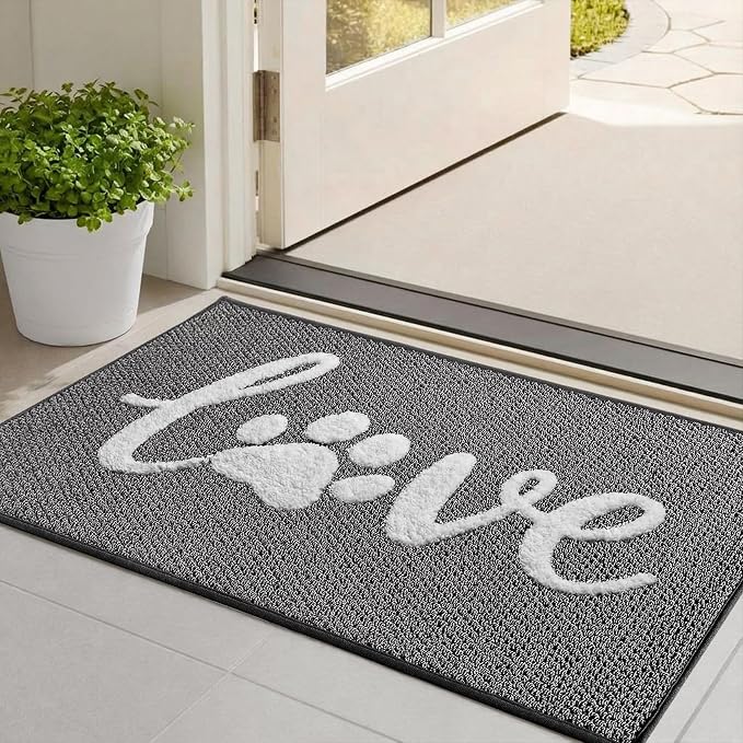 Bulijojo Love Door Mat 20x32 Inch, Non Slip Rubber Backing Entrance Mat,Dirt Resistant and Absorbent Welcome Mats,Low-Profile Floor Mats for Entryway Grey by ShowYourStyle