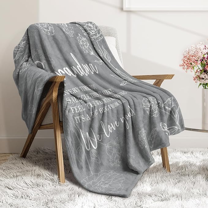 Mothers Day Grandma Gifts, Birthday Gifts for Grandma from Grandkids, to My Grandmother Soft Throw Blanket 50" x 60", Grey