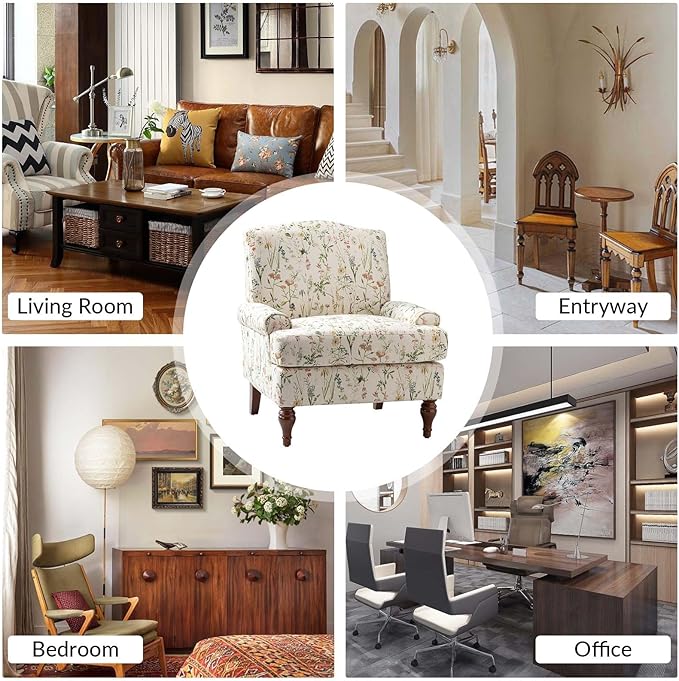 HULALA HOME Accent Chair with Solid Legs & Removable Cushion, Floral Comfy Upholstered Armchair, Leisure Single Sofa Chair for Living Room/Bedroom, Spring