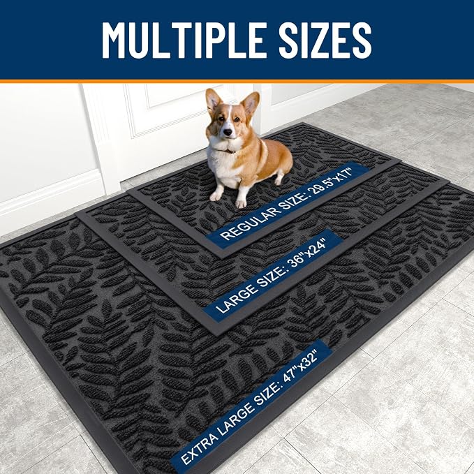 OLANLY Door Mat Indoor Outdoor Entrance, 47x32, Waterproof All-Weather All-Season Doormat, Sturdy Natural Rubber, Stain and Fade Resistant, Low Profile, Easy Clean Patio Entryway Mat, Black - Image 3