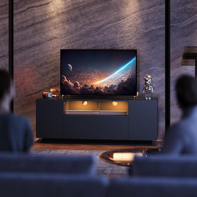 WLIVE TV Stand with LED Lights & Large Storage Cabinet, Modern Entertainment Center for 32/43/50/55 Inchs TVs, Sturdy Media Console for Living Room, Bedroom,Gaming(Black) - Image 2