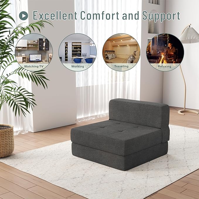 ZeeFu Foldable Couch Bed - Memory Foam Futon, Convertible Sleeper for Living Room/Dorm/Guest/Office/Caravans/Studio