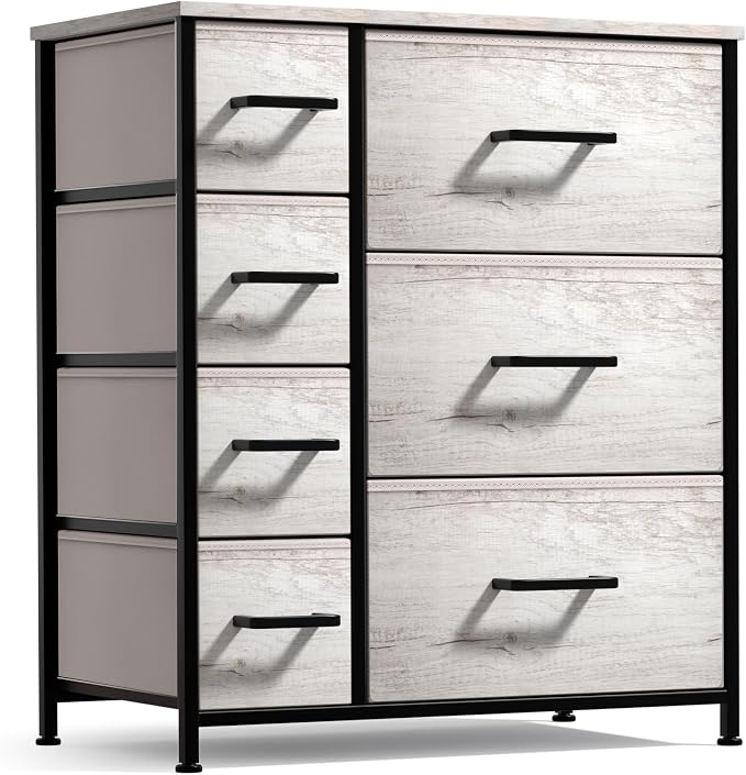 Sorbus Dresser with 7 Faux Wood Drawers - Storage Unit Organizer Chest for Clothes - Bedroom, Hallway, Living Room, Closet, & Dorm Furniture - Steel Frame, Wood Top, & Easy Pull Fabric Bins by Sorbus