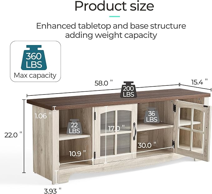 LINSY HOME Farmhouse TV Stand for 65 Inch TV, Wood Entertainment Center with Glass Door Storage Cabinet & Adjustable Shelves, Large Sturdy TV Console Table for Living Room Bedroom - Image 3
